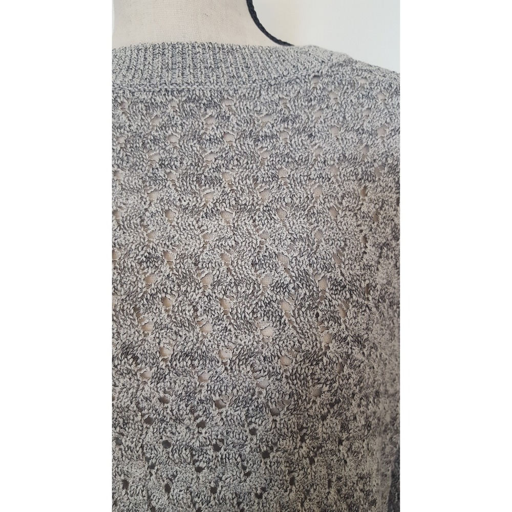 Loft Grey Marled Pointelle‎ Knit High Low Crew Neck Sweater Medium - Picture 2 of 9